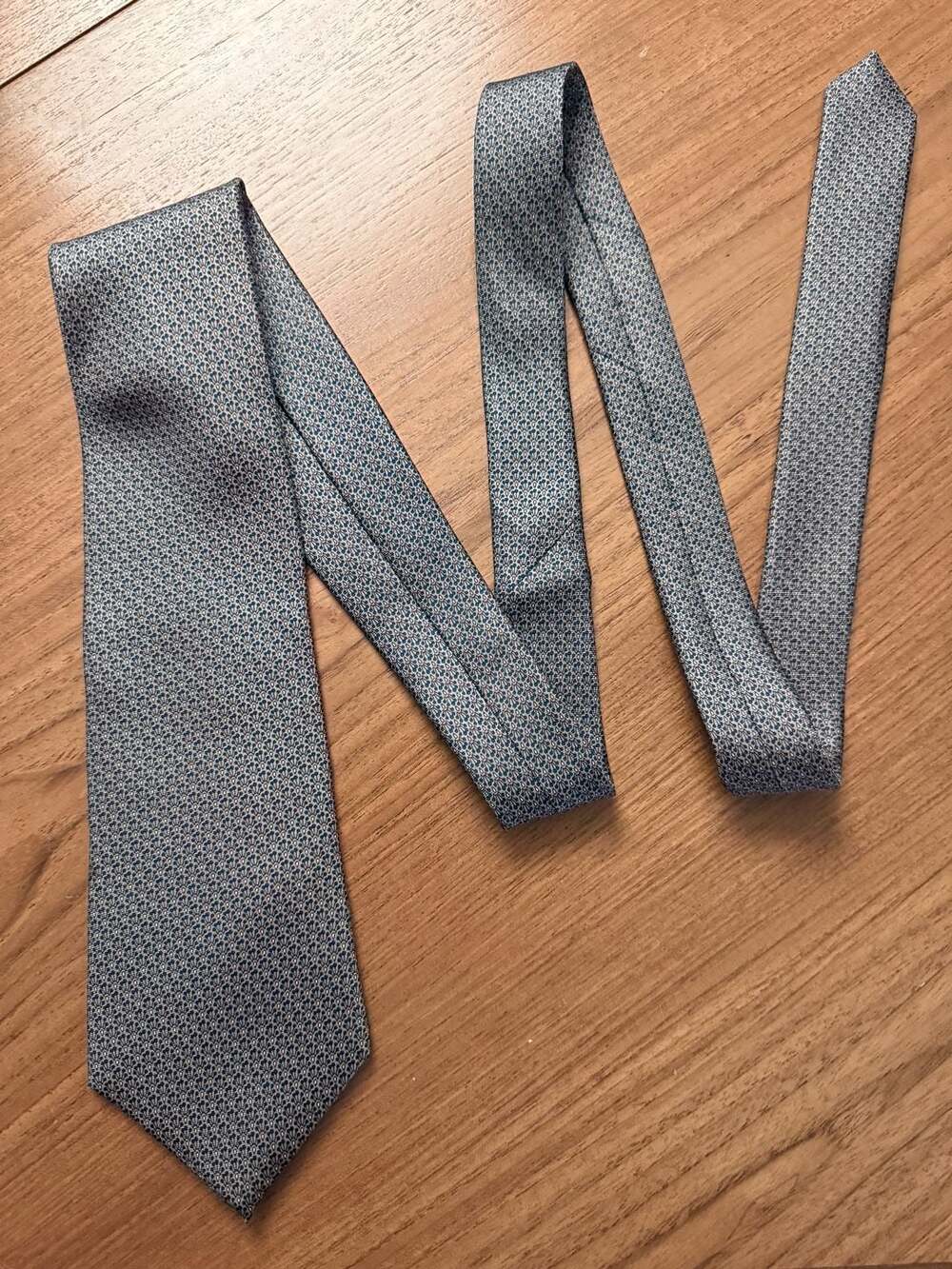 Christian Dior Silk Tie Blue and Silver Geometric Fan Pattern